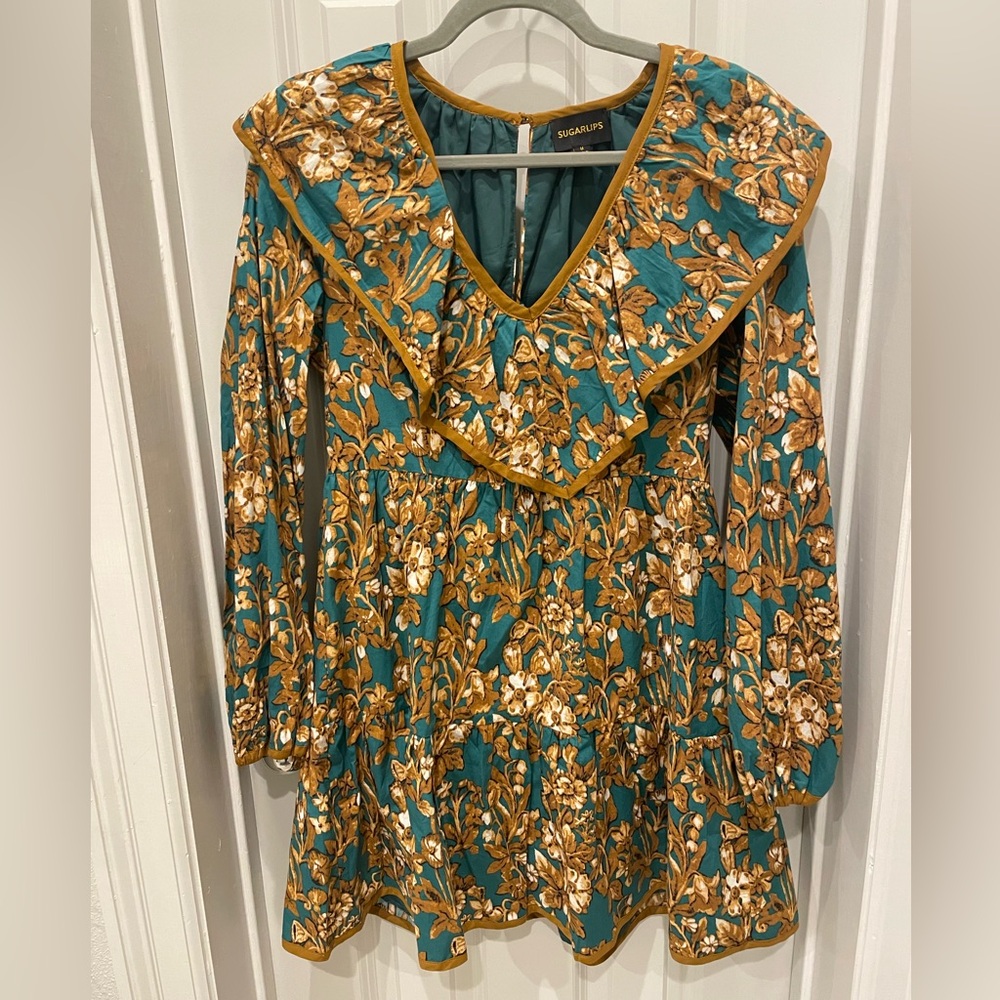 Sugarlips Teal and Mustard Floral Dress